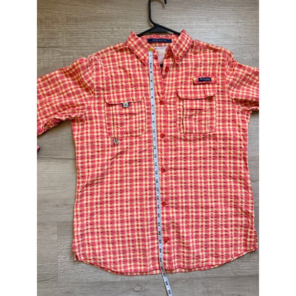 Columbia Super Bahama Women's Long Sleeve Shirt orange salmon‎ plaid - Picture 6 of 10